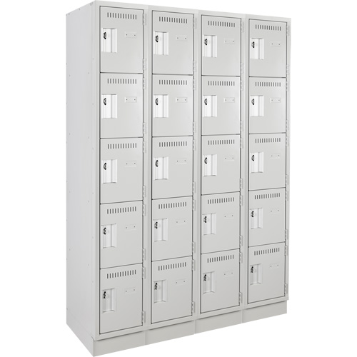 Clean Line Lockers, 5 -tier, Bank of 4, 48" x 18" x 76", Steel, Grey, Rivet (Assembled) Rock Safety Industrial Ltd