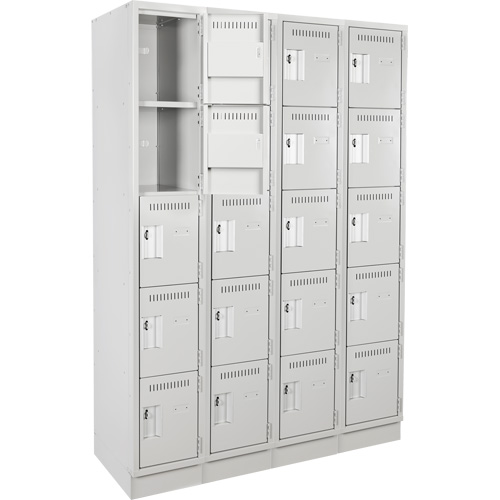 Clean Line Lockers, 5 -tier, Bank of 4, 48" x 18" x 76", Steel, Grey, Rivet (Assembled) Rock Safety Industrial Ltd