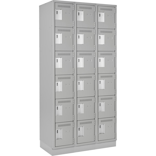 Clean Line Lockerette, 6 -tier, Bank of 3, 36" x 18" x 76", Steel, Grey, Rivet (Assembled) Rock Safety Industrial Ltd