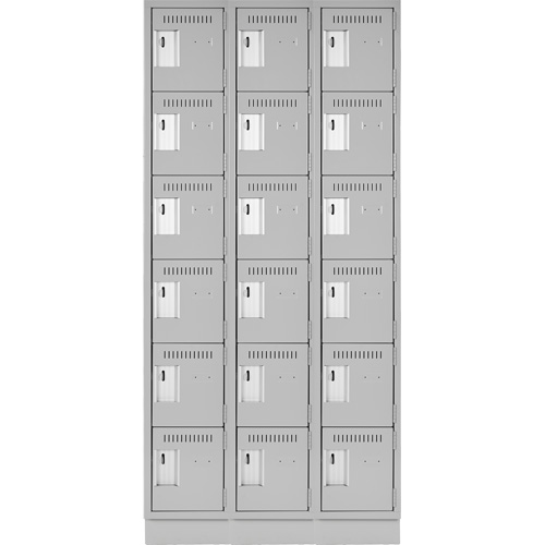 Clean Line Lockerette, 6 -tier, Bank of 3, 36" x 18" x 76", Steel, Grey, Rivet (Assembled) Rock Safety Industrial Ltd