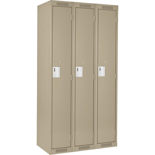 Clean Line Lockers, Bank of 3, 45" x 18" x 72", Steel, Beige, Rivet (Assembled) Rock Safety Industrial Ltd