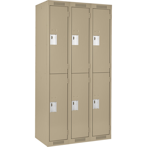 Clean Line Lockers, 2 -tier, Bank of 3, 36" x 18" x 72", Steel, Beige, Rivet (Assembled) Rock Safety Industrial Ltd