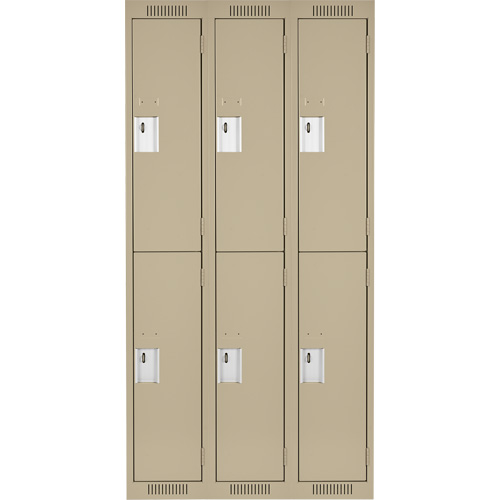 Clean Line Lockers, 2 -tier, Bank of 3, 36" x 18" x 72", Steel, Beige, Rivet (Assembled) Rock Safety Industrial Ltd