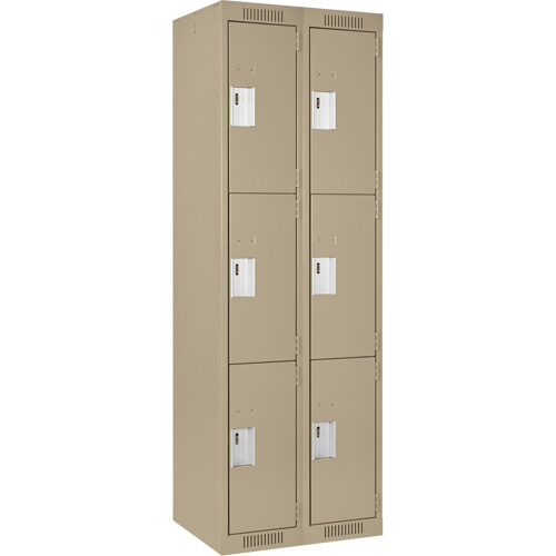 Clean Line Lockers, 3 -tier, Bank of 2, 24" x 15" x 72", Steel, Beige, Rivet (Assembled) Rock Safety Industrial Ltd