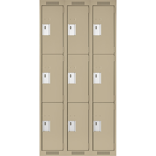 Clean Line Lockers, 3 -tier, Bank of 3, 36" x 15" x 72", Steel, Beige, Rivet (Assembled) Rock Safety Industrial Ltd