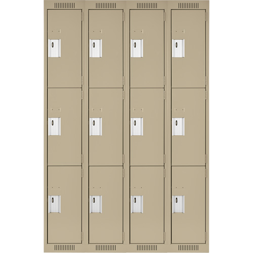 Clean Line Lockers, 3 -tier, Bank of 4, 48" x 15" x 72", Steel, Beige, Rivet (Assembled) Rock Safety Industrial Ltd