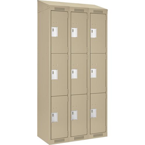 Casiers Clean Line, 3 niveaux, Bloc de 3, 36" x 12" x 78", Acier, Beige, Rivet (assembl&eacute;) Rock Safety Industrial Ltd