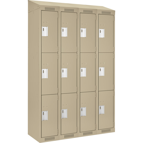 Casiers Clean Line, 3 niveaux, Bloc de 4, 48" x 12" x 78", Acier, Beige, Rivet (assembl&eacute;) Rock Safety Industrial Ltd