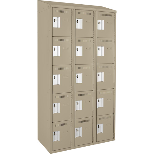 Clean Line Lockers, 5 -tier, Bank of 3, 36" x 18" x 78", Steel, Beige, Rivet (Assembled) Rock Safety Industrial Ltd