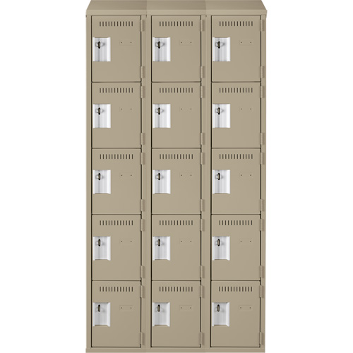 Clean Line Lockers, 5 -tier, Bank of 3, 36" x 18" x 78", Steel, Beige, Rivet (Assembled) Rock Safety Industrial Ltd
