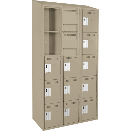 Clean Line Lockers, 5 -tier, Bank of 3, 36" x 18" x 78", Steel, Beige, Rivet (Assembled) Rock Safety Industrial Ltd