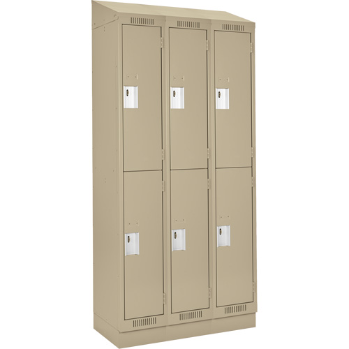 Clean Line Lockers, 2 -tier, Bank of 3, 36" x 18" x 82", Steel, Beige, Rivet (Assembled) Rock Safety Industrial Ltd