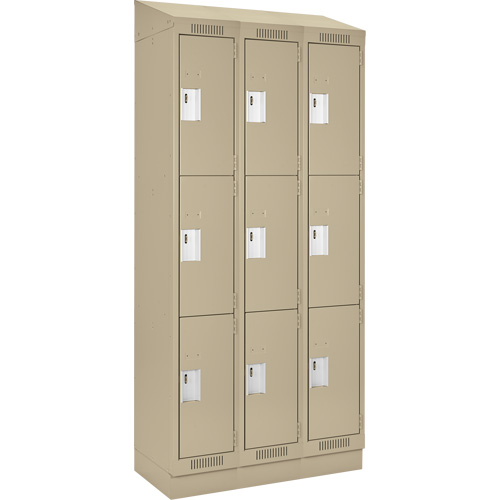 Clean Line Lockers, 3 -tier, Bank of 3, 54" x 18" x 82", Steel, Beige, Rivet (Assembled) Rock Safety Industrial Ltd