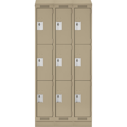 Clean Line Lockers, 3 -tier, Bank of 3, 54" x 18" x 82", Steel, Beige, Rivet (Assembled) Rock Safety Industrial Ltd