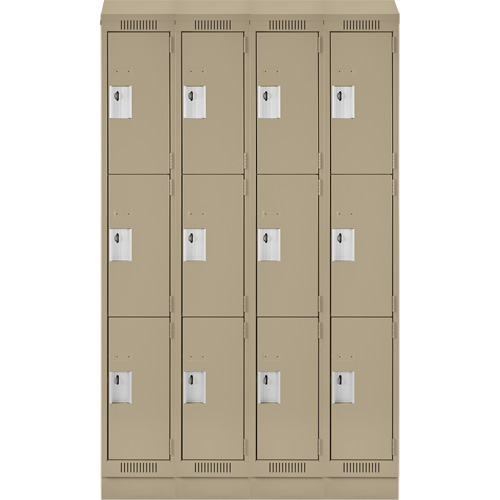 Clean Line Lockers, 3 -tier, Bank of 4, 72" x 18" x 82", Steel, Beige, Rivet (Assembled) Rock Safety Industrial Ltd