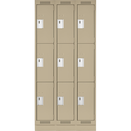 Clean Line Lockers, 3 -tier, Bank of 3, 54" x 18" x 76", Steel, Beige, Rivet (Assembled) Rock Safety Industrial Ltd