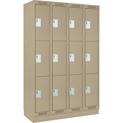 Casiers Clean Line, 3 niveaux, Bloc de 4, 72" x 18" x 76", Acier, Beige, Rivet (assembl&eacute;) Rock Safety Industrial Ltd