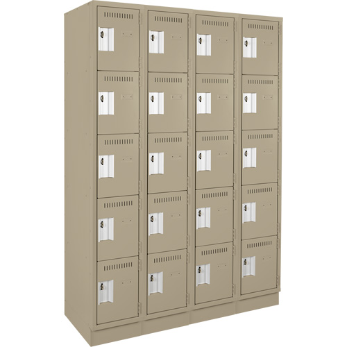 Clean Line Lockers, 5 -tier, Bank of 4, 48" x 18" x 76", Steel, Beige, Rivet (Assembled) Rock Safety Industrial Ltd