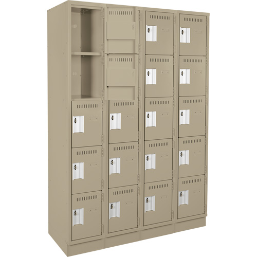Clean Line Lockers, 5 -tier, Bank of 4, 48" x 18" x 76", Steel, Beige, Rivet (Assembled) Rock Safety Industrial Ltd