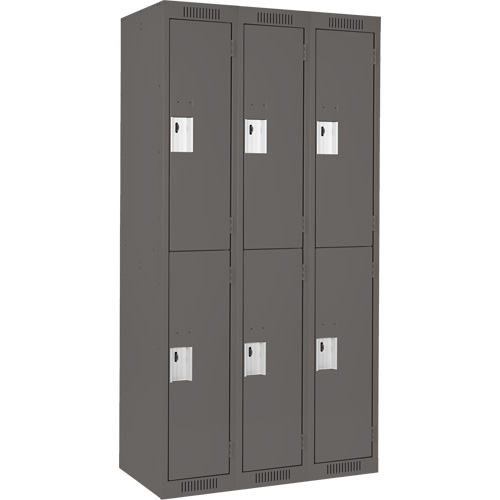 Clean Line Lockers, 2 -tier, Bank of 3, 36" x 18" x 72", Steel, Charcoal, Rivet (Assembled) Rock Safety Industrial Ltd