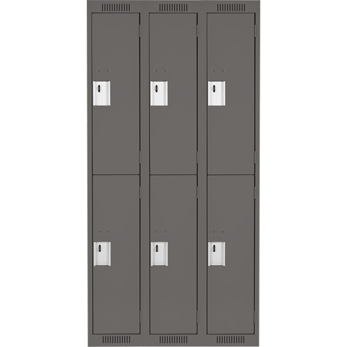 Clean Line Lockers, 2 -tier, Bank of 3, 36" x 18" x 72", Steel, Charcoal, Rivet (Assembled) Rock Safety Industrial Ltd