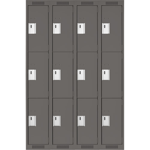 Clean Line Lockers, 3 -tier, Bank of 4, 48" x 15" x 72", Steel, Charcoal, Rivet (Assembled) Rock Safety Industrial Ltd