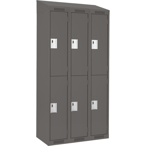Clean Line Lockers, 2 -tier, Bank of 3, 36" x 15" x 78", Steel, Charcoal, Rivet (Assembled) Rock Safety Industrial Ltd