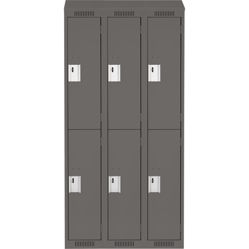 Clean Line Lockers, 2 -tier, Bank of 3, 36" x 15" x 78", Steel, Charcoal, Rivet (Assembled) Rock Safety Industrial Ltd