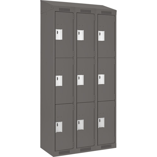 Clean Line Lockers, 3 -tier, Bank of 3, 36" x 12" x 78", Steel, Charcoal, Rivet (Assembled) Rock Safety Industrial Ltd