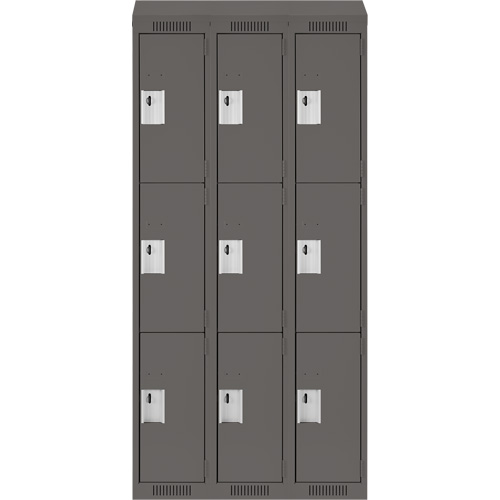 Clean Line Lockers, 3 -tier, Bank of 3, 36" x 12" x 78", Steel, Charcoal, Rivet (Assembled) Rock Safety Industrial Ltd