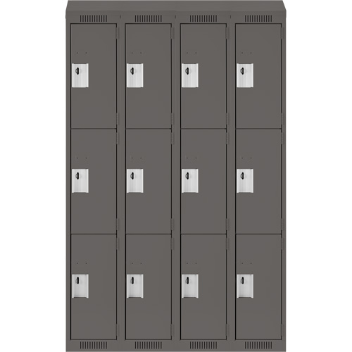 Clean Line Lockers, 3 -tier, Bank of 4, 48" x 12" x 78", Steel, Charcoal, Rivet (Assembled) Rock Safety Industrial Ltd