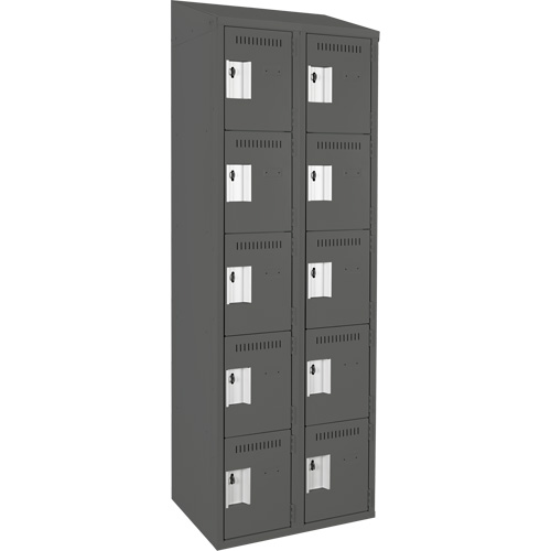 Clean Line Lockers, 5 -tier, Bank of 2, 24" x 18" x 78", Steel, Charcoal, Rivet (Assembled) Rock Safety Industrial Ltd