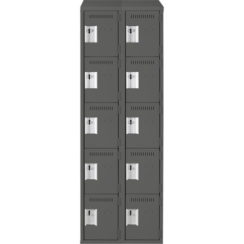 Clean Line Lockers, 5 -tier, Bank of 2, 24" x 18" x 78", Steel, Charcoal, Rivet (Assembled) Rock Safety Industrial Ltd