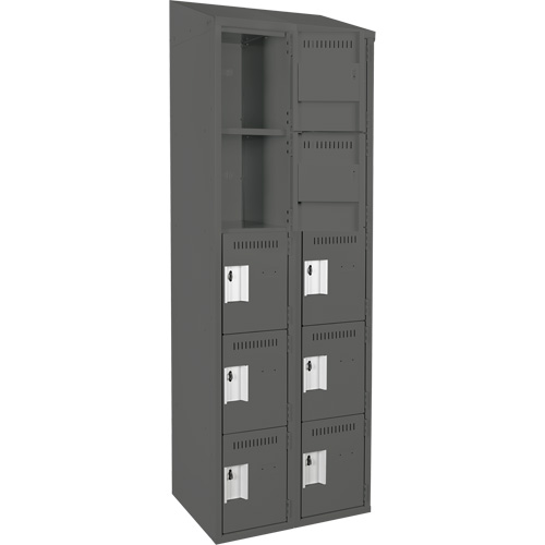Clean Line Lockers, 5 -tier, Bank of 2, 24" x 18" x 78", Steel, Charcoal, Rivet (Assembled) Rock Safety Industrial Ltd