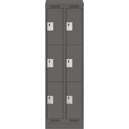 Clean Line Lockers, 3 -tier, Bank of 2, 36" x 18" x 82", Steel, Charcoal, Rivet (Assembled) Rock Safety Industrial Ltd