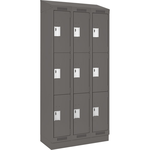 Clean Line Lockers, 3 -tier, Bank of 3, 54" x 18" x 82", Steel, Charcoal, Rivet (Assembled) Rock Safety Industrial Ltd