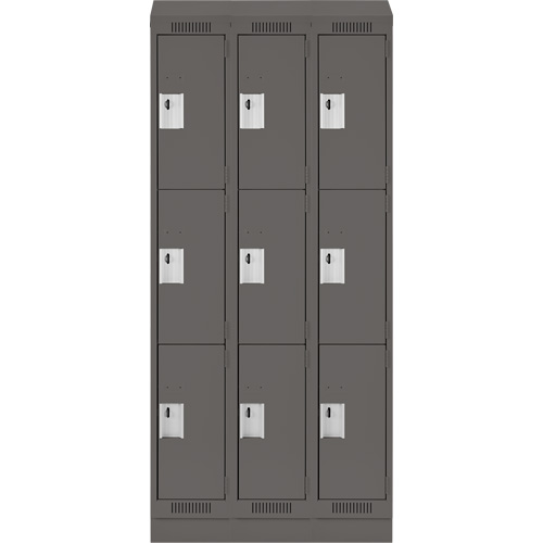 Clean Line Lockers, 3 -tier, Bank of 3, 54" x 18" x 82", Steel, Charcoal, Rivet (Assembled) Rock Safety Industrial Ltd