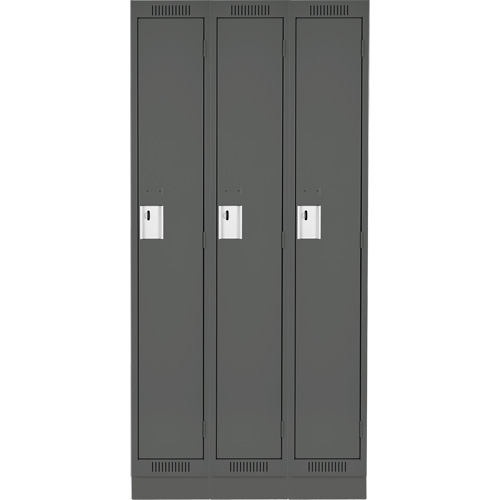 Clean Line Lockers, Bank of 3, 36" x 18" x 76", Steel, Charcoal, Rivet (Assembled) Rock Safety Industrial Ltd