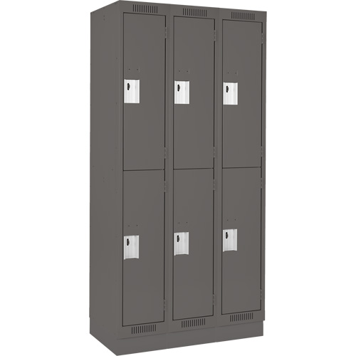 Clean Line Lockers, 2 -tier, Bank of 3, 36" x 18" x 76", Steel, Charcoal, Rivet (Assembled) Rock Safety Industrial Ltd