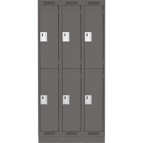 Clean Line Lockers, 2 -tier, Bank of 3, 36" x 18" x 76", Steel, Charcoal, Rivet (Assembled) Rock Safety Industrial Ltd