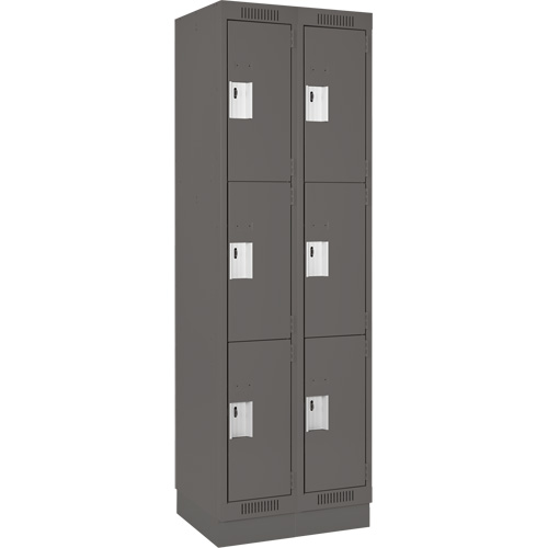 Clean Line Lockers, 3 -tier, Bank of 2, 36" x 18" x 76", Steel, Charcoal, Rivet (Assembled) Rock Safety Industrial Ltd