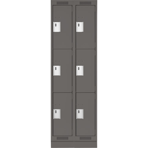 Clean Line Lockers, 3 -tier, Bank of 2, 36" x 18" x 76", Steel, Charcoal, Rivet (Assembled) Rock Safety Industrial Ltd