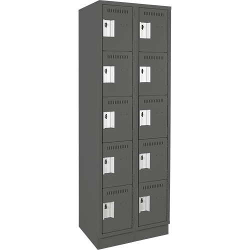 Clean Line Lockers, 5 -tier, Bank of 2, 24" x 18" x 76", Steel, Charcoal, Rivet (Assembled) Rock Safety Industrial Ltd