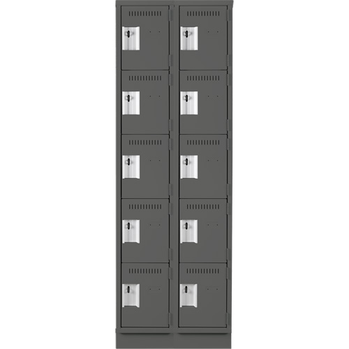 Clean Line Lockers, 5 -tier, Bank of 2, 24" x 18" x 76", Steel, Charcoal, Rivet (Assembled) Rock Safety Industrial Ltd