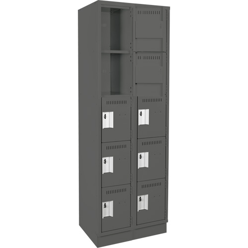 Clean Line Lockers, 5 -tier, Bank of 2, 24" x 18" x 76", Steel, Charcoal, Rivet (Assembled) Rock Safety Industrial Ltd