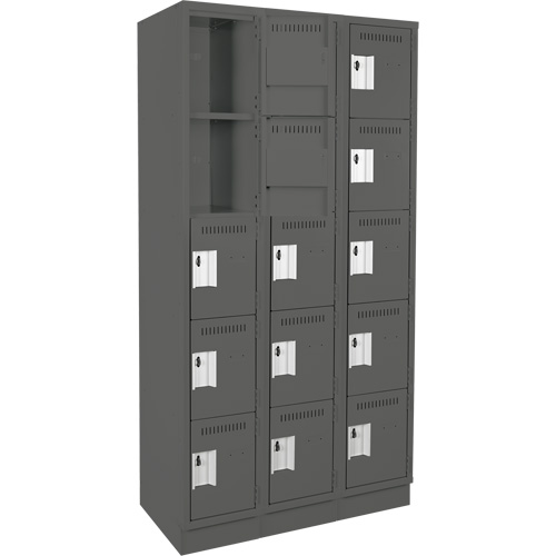 Casiers Clean Line, 5 niveaux, Bloc de 3, 36" x 18" x 76", Acier, Charbon, Rivet (assembl&eacute;) Rock Safety Industrial Ltd