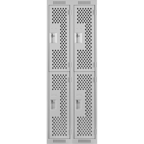 Clean Line Lockers, 2 -tier, Bank of 2, 24" x 12" x 72", Steel, Grey, Rivet (Assembled), Perforated Rock Safety Industrial Ltd