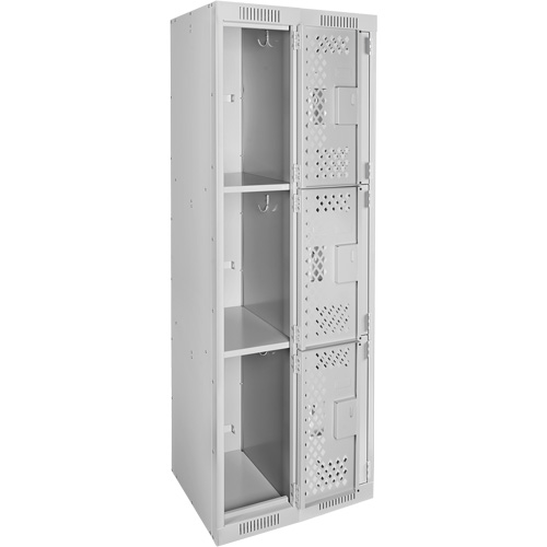 Casiers Clean Line, 3 niveaux, Bloc de 2, 24" x 12" x 72", Acier, Gris, Rivet (assembl&eacute;), Perfor&eacute; Rock Safety Industrial Ltd