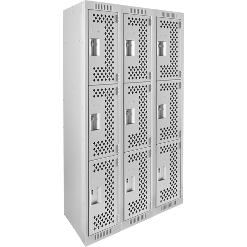 Casiers Clean Line, 3 niveaux, Bloc de 3, 36" x 12" x 72", Acier, Gris, Rivet (assembl&eacute;), Perfor&eacute; Rock Safety Industrial Ltd