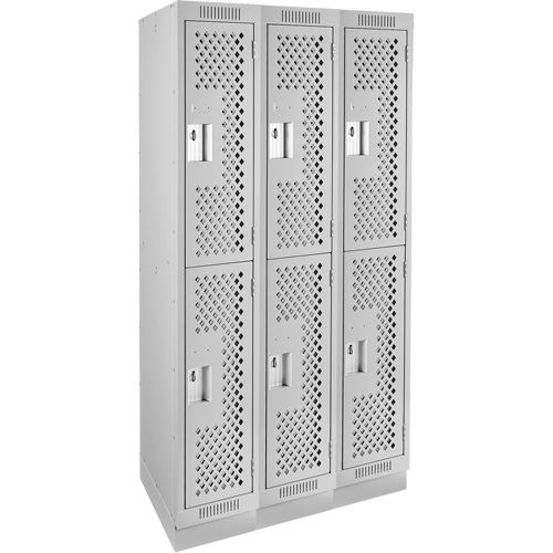 Clean Line Lockers, 2 -tier, Bank of 3, 36" x 12" x 76", Steel, Grey, Rivet (Assembled), Perforated Rock Safety Industrial Ltd